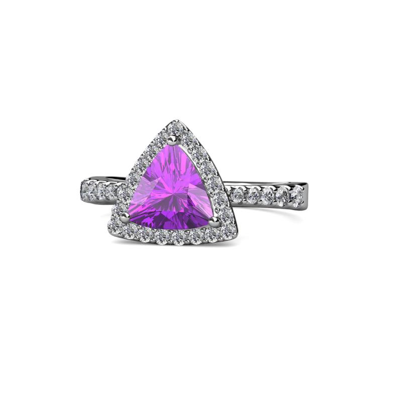 Alyona Trillion Cut Amethyst and Diamond Halo Engagement Ring 