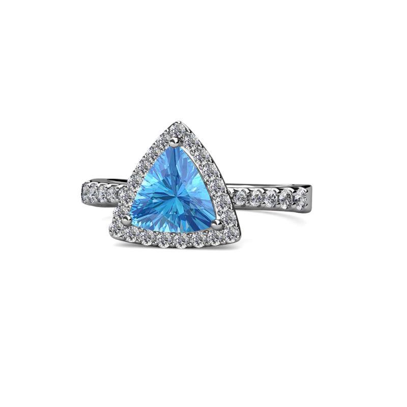 Alyona Trillion Cut Blue Topaz and Diamond Halo Engagement Ring 