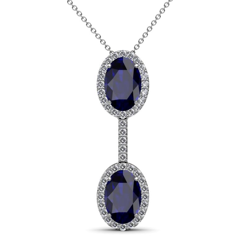 Zaneta Blue Sapphire and Diamond Halo Slider Pendant 