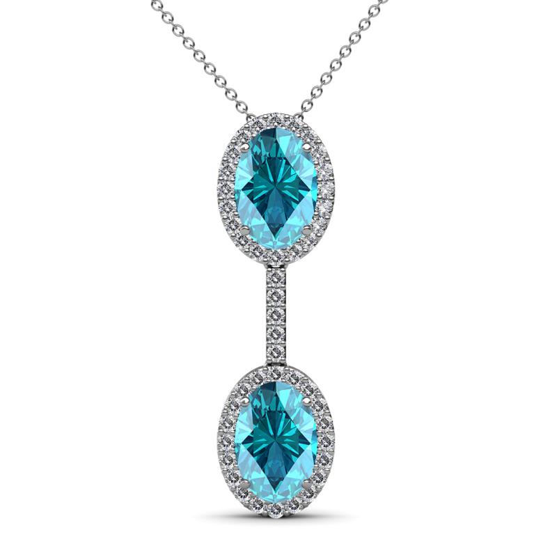 Zaneta London Blue Topaz and Diamond Halo Slider Pendant 
