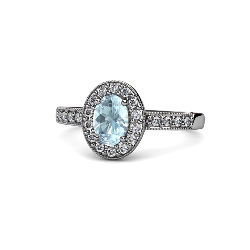 Olea Oval Cut Aquamarine and Diamond Engagement Ring 
