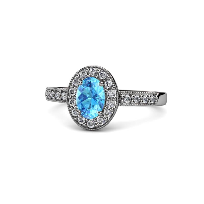 Olea Oval Cut Blue Topaz and Diamond Engagement Ring 