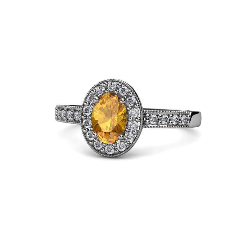 Olea Oval Cut Citrine and Diamond Engagement Ring 