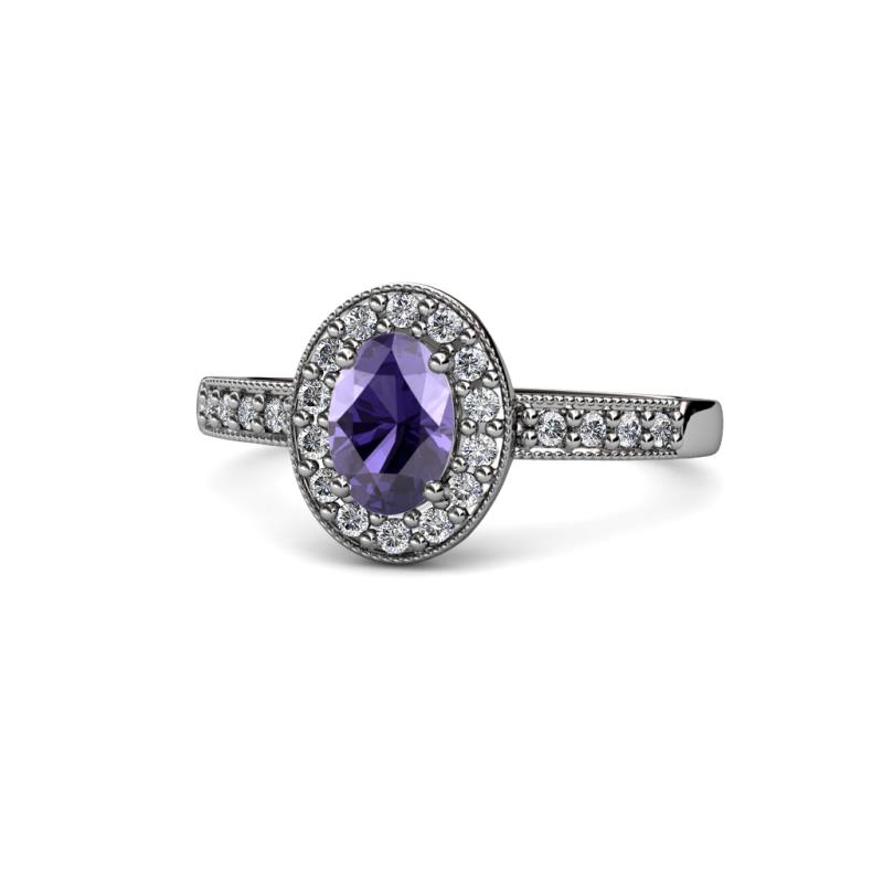 Olea Oval Cut Iolite and Diamond Engagement Ring 