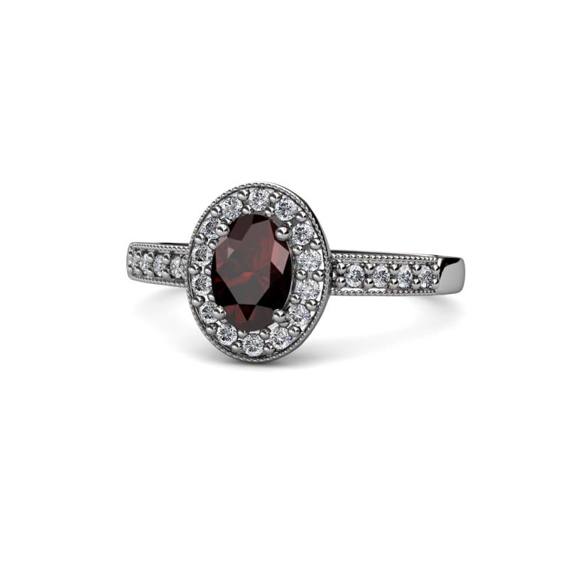 Olea Oval Cut Red Garnet and Diamond Engagement Ring 