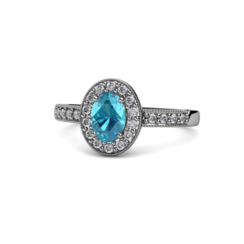 Olea Oval Cut London Blue Topaz and Diamond Engagement Ring 