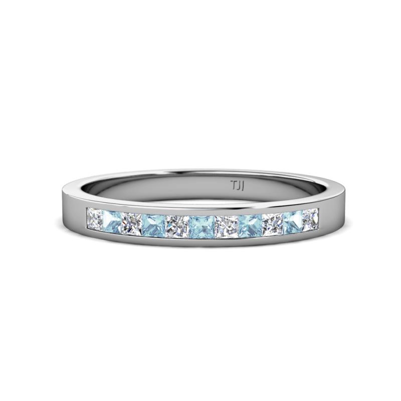 Aaryn 2.00 mm Aquamarine and Diamond 11 Stone Wedding Band 
