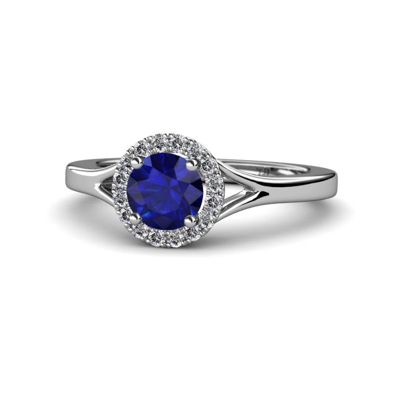 Lyneth Desire Blue Sapphire and Diamond Halo Engagement Ring 