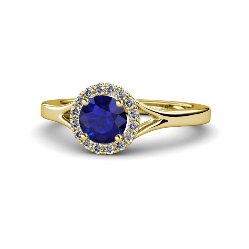 Lyneth Desire Blue Sapphire and Diamond Halo Engagement Ring 
