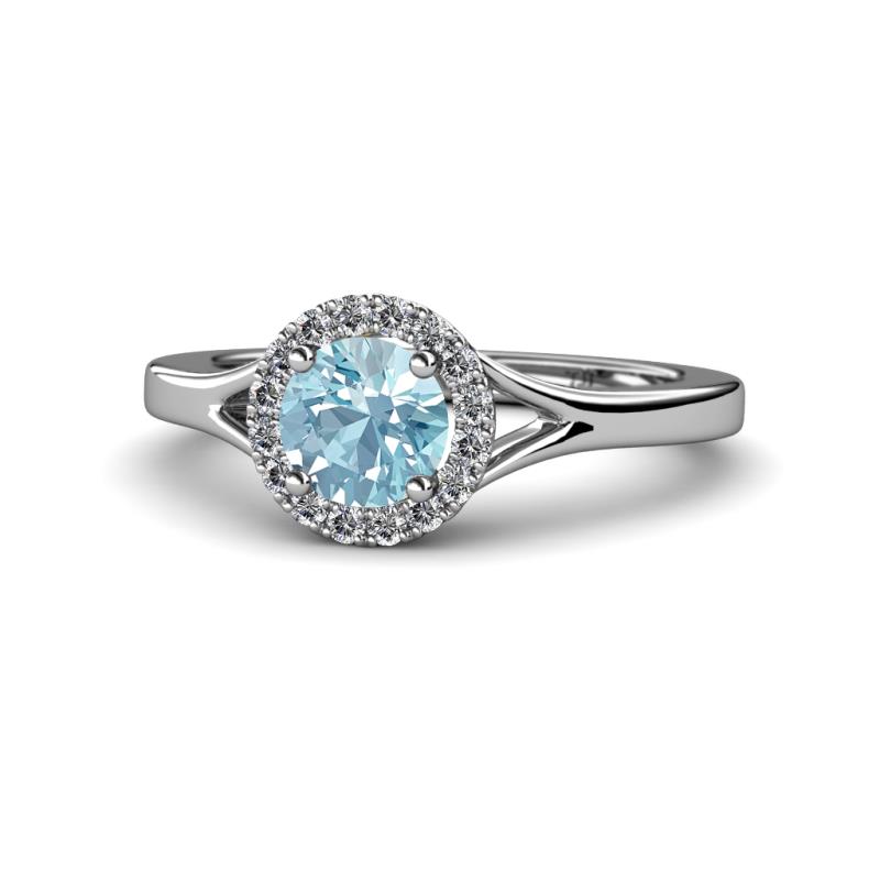 Lyneth Desire Aquamarine and Diamond Halo Engagement Ring 