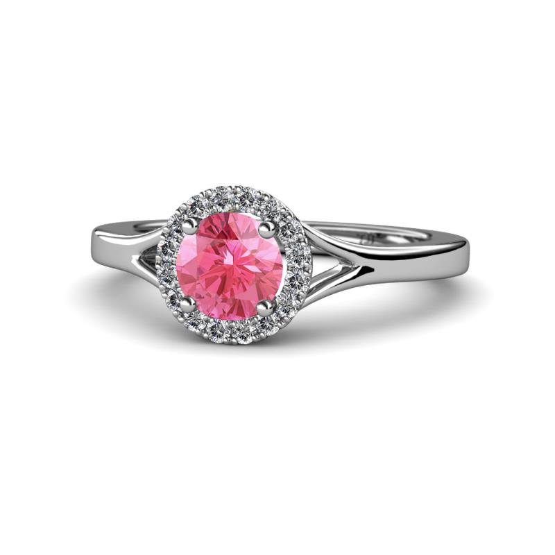 Lyneth Desire Pink Tourmaline and Diamond Halo Engagement Ring 