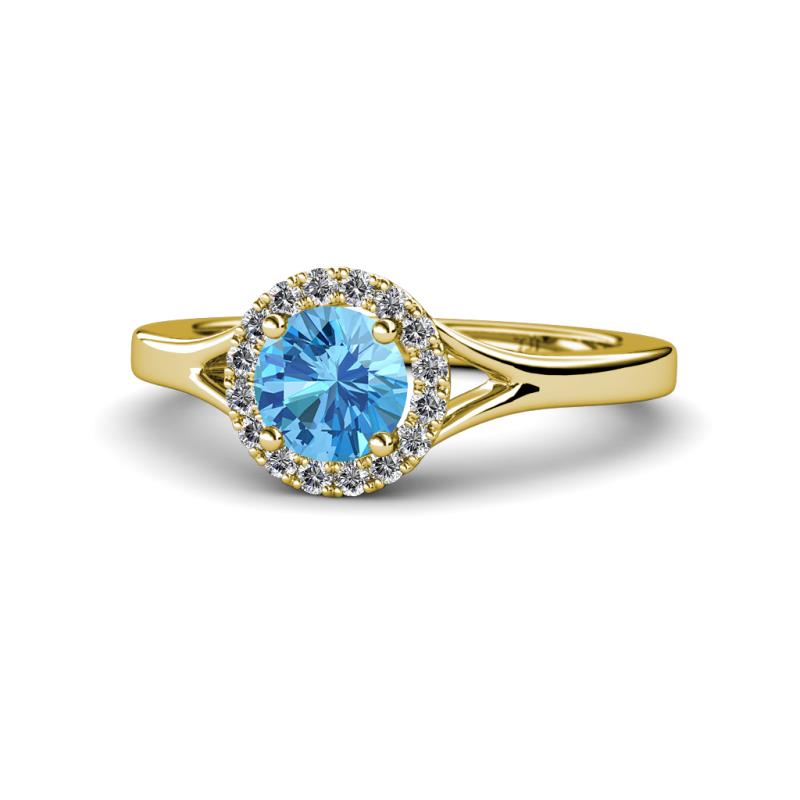 Lyneth Desire Blue Topaz and Diamond Halo Engagement Ring 