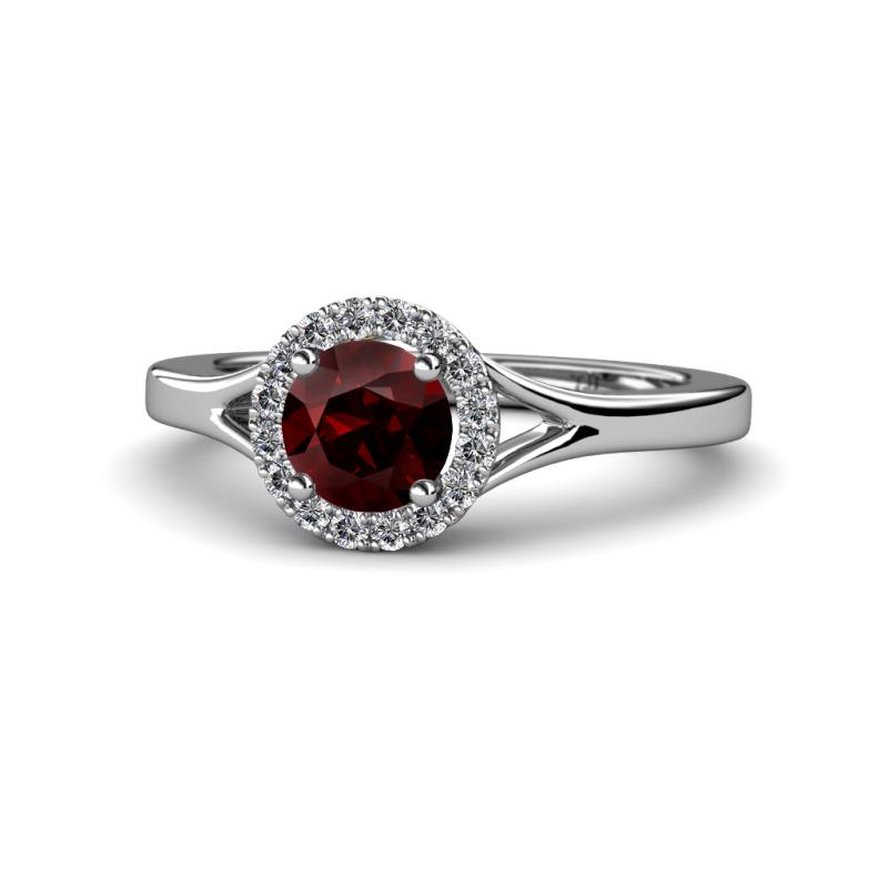 Lyneth Desire Red Garnet and Diamond Halo Engagement Ring 