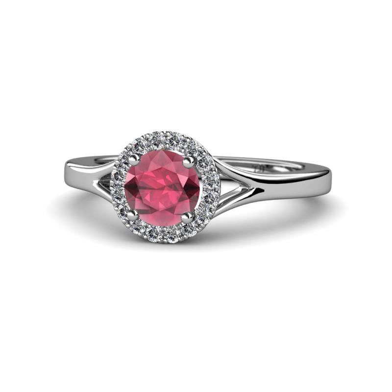 Lyneth Desire Rhodolite Garnet and Diamond Halo Engagement Ring 