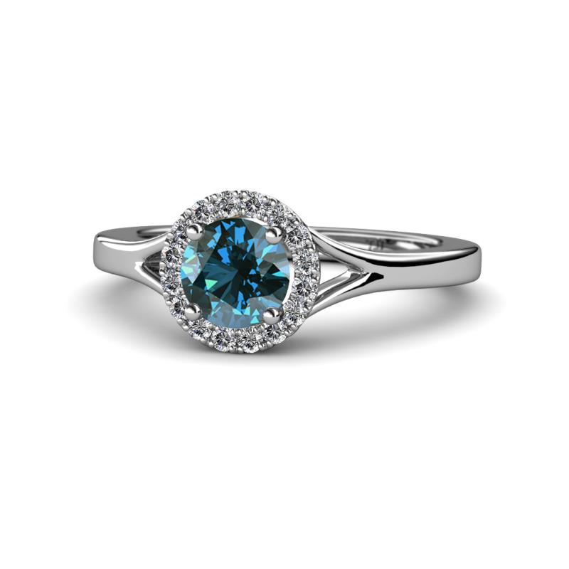 Lyneth Desire Blue and White Diamond Halo Engagement Ring 