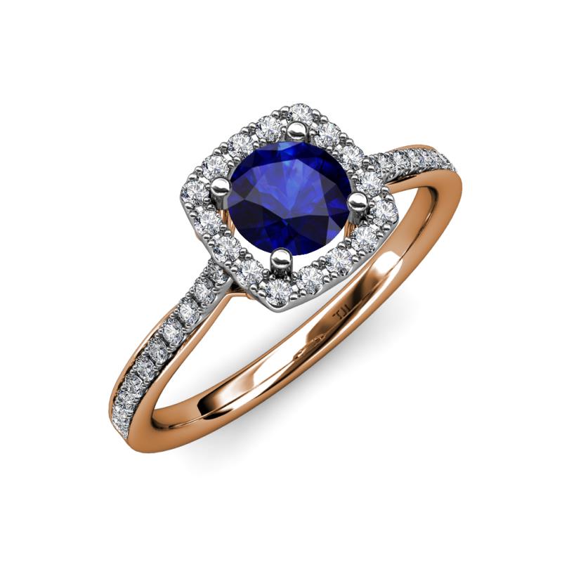 Anne Desire Blue Sapphire and Diamond Two Tone Halo Engagement Ring  