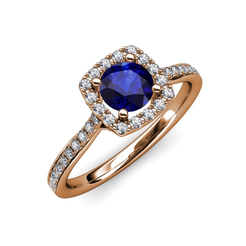 Anne Desire Blue Sapphire and Diamond Halo Engagement Ring  