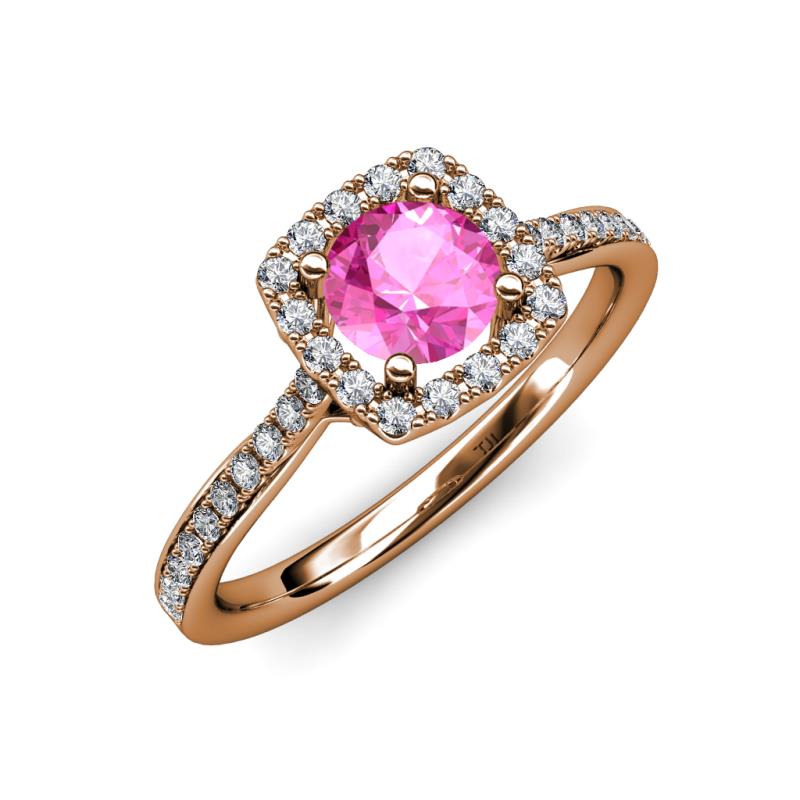Anne Desire Pink Sapphire and Diamond Halo Engagement Ring  