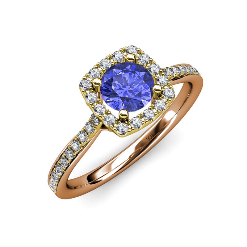 Anne Desire Tanzanite and Diamond Two Tone Halo Engagement Ring  
