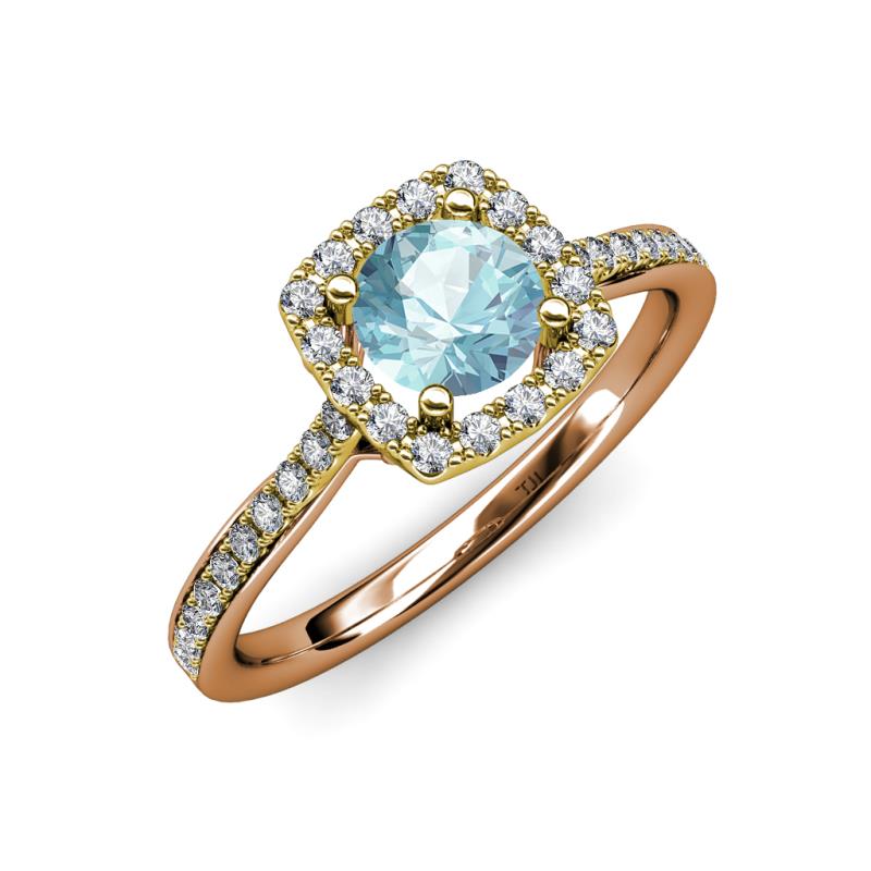 Anne Desire Aquamarine and Diamond Two Tone Halo Engagement Ring  