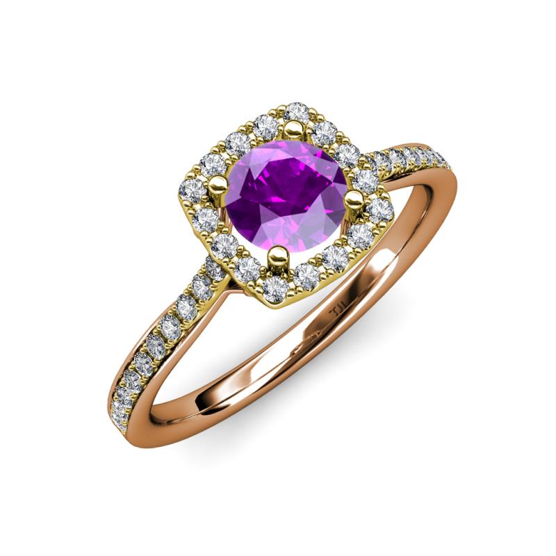 Anne Desire Amethyst and Diamond Two Tone Halo Engagement Ring  