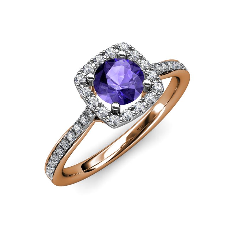 Anne Desire Iolite and Diamond Two Tone Halo Engagement Ring  