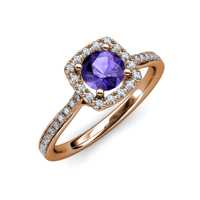 Anne Desire Iolite and Diamond Halo Engagement Ring  