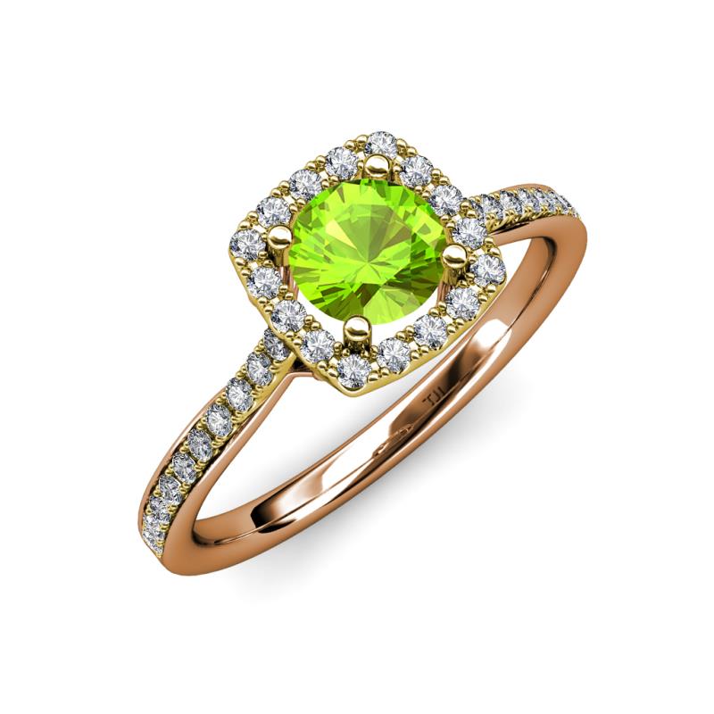 Anne Desire Peridot and Diamond Two Tone Halo Engagement Ring  
