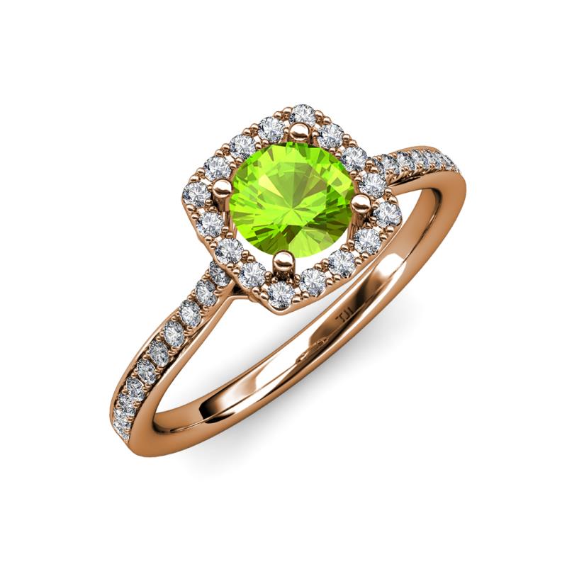 Anne Desire Peridot and Diamond Halo Engagement Ring  