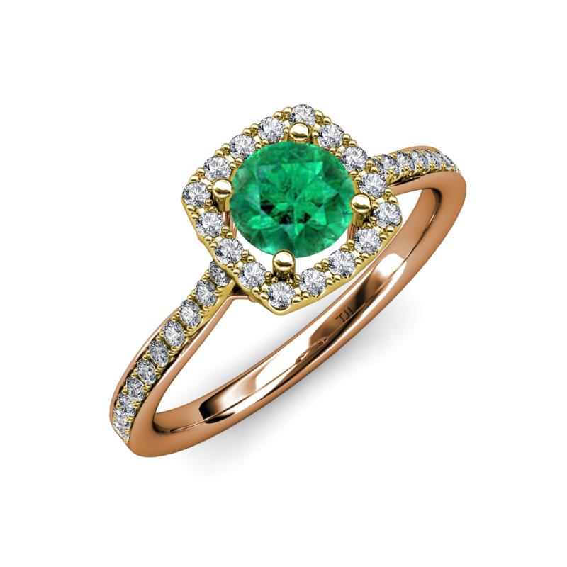 Anne Desire Emerald and Diamond Two Tone Halo Engagement Ring  