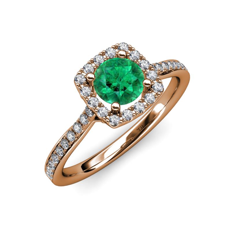 Anne Desire Emerald and Diamond Halo Engagement Ring  