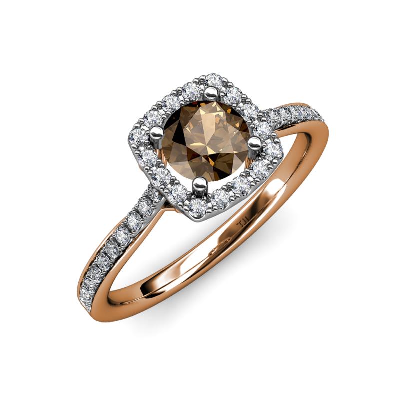Anne Desire Smoky Quartz and Diamond Two Tone Halo Engagement Ring  