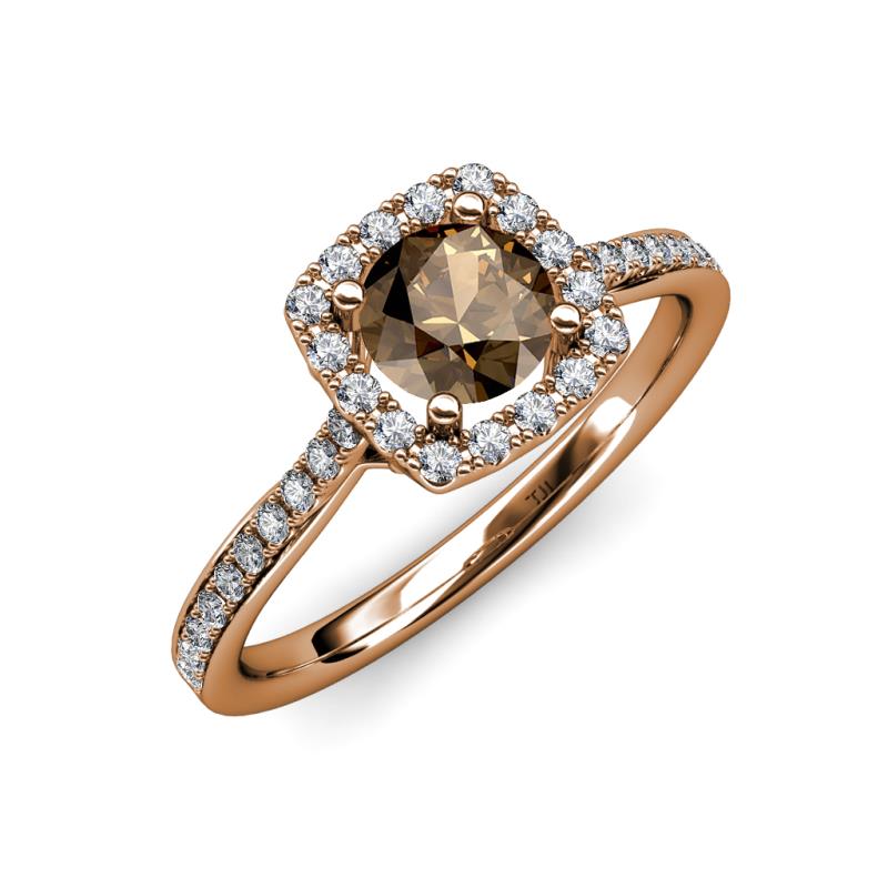 Anne Desire Smoky Quartz and Diamond Halo Engagement Ring  