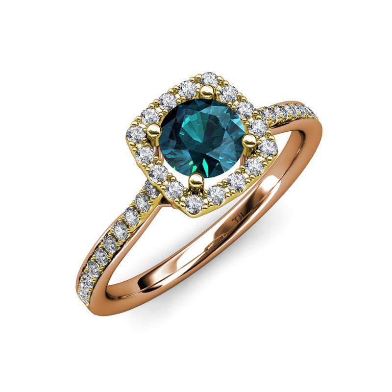 Anne Desire Blue and White Diamond Two Tone Halo Engagement Ring  