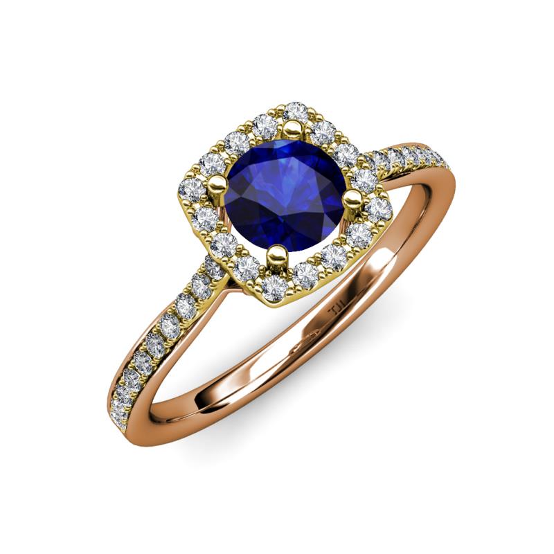 Anne Desire Blue Sapphire and Diamond Two Tone Halo Engagement Ring  