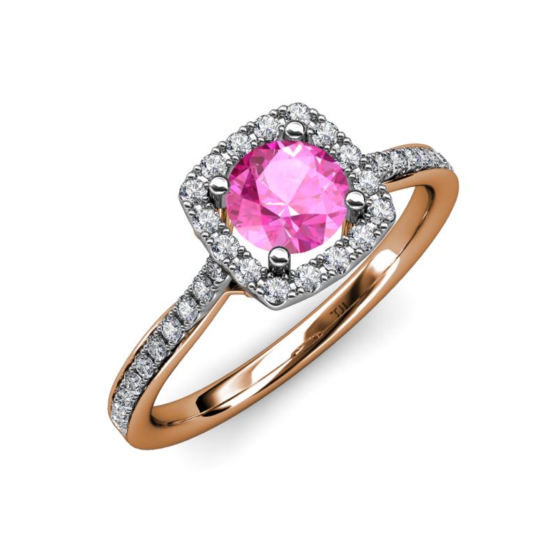 Anne Desire Pink Sapphire and Diamond Two Tone Halo Engagement Ring  