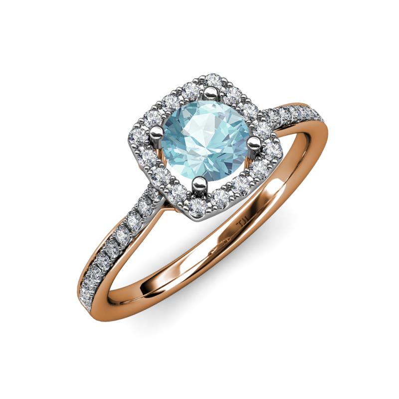 Anne Desire Aquamarine and Diamond Two Tone Halo Engagement Ring  