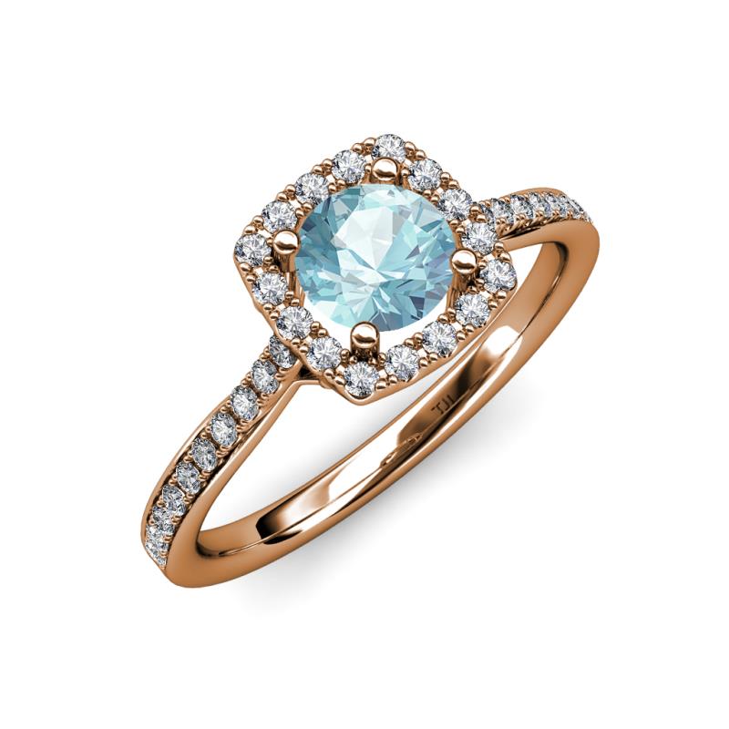 Anne Desire Aquamarine and Diamond Halo Engagement Ring  