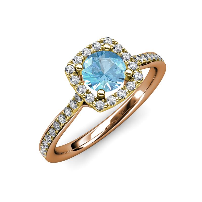 Anne Desire Blue Topaz and Diamond Two Tone Halo Engagement Ring  