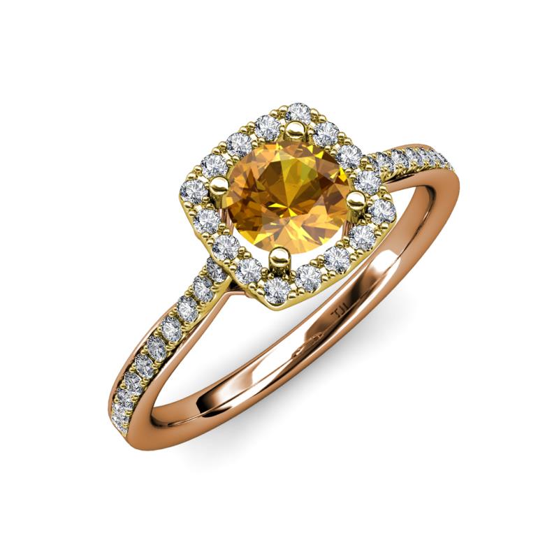 Anne Desire Citrine and Diamond Two Tone Halo Engagement Ring  