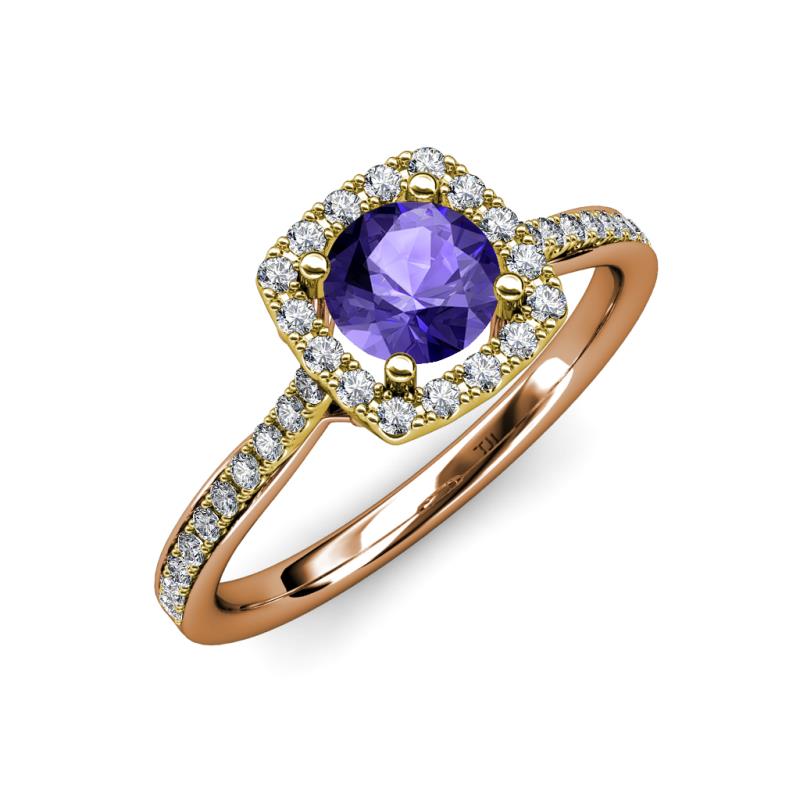 Anne Desire Iolite and Diamond Two Tone Halo Engagement Ring  