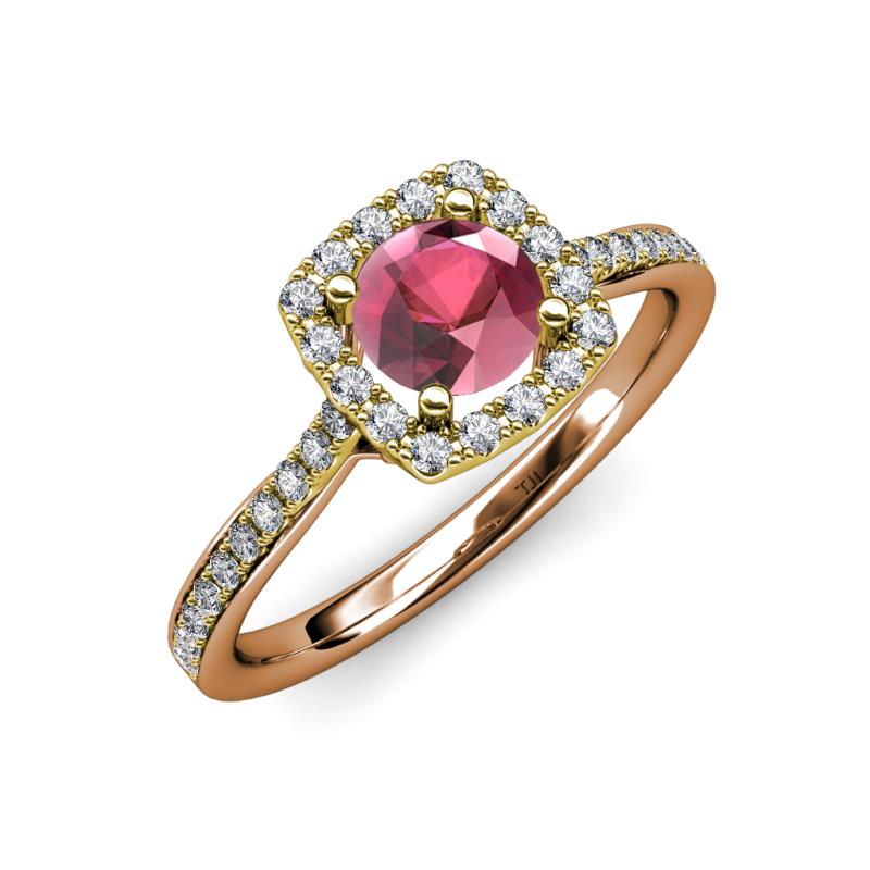 Anne Desire Rhodolite Garnet and Diamond Two Tone Halo Engagement Ring  