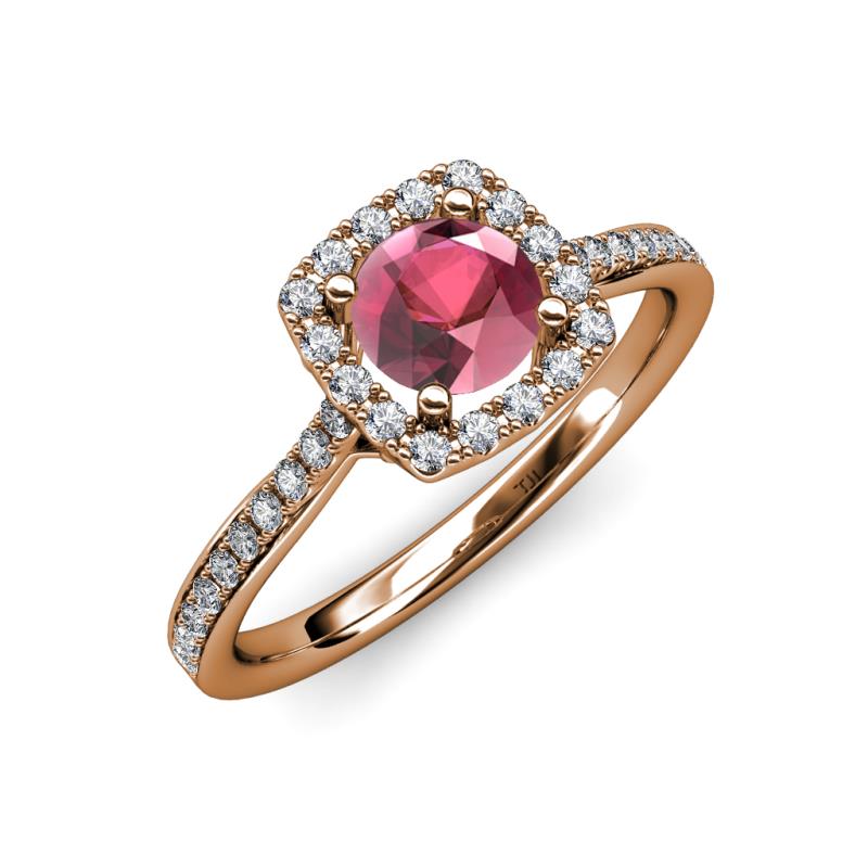 Anne Desire Rhodolite Garnet and Diamond Halo Engagement Ring  
