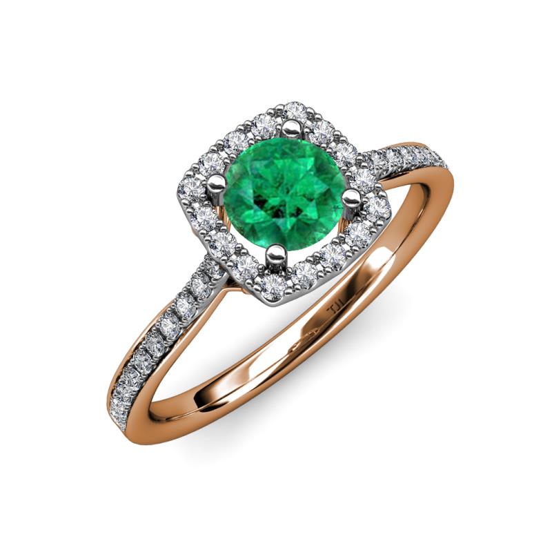 Anne Desire Emerald and Diamond Two Tone Halo Engagement Ring  