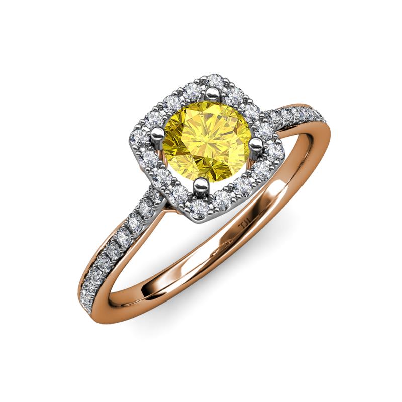 Anne Desire Yellow Sapphire and Diamond Two Tone Halo Engagement Ring  