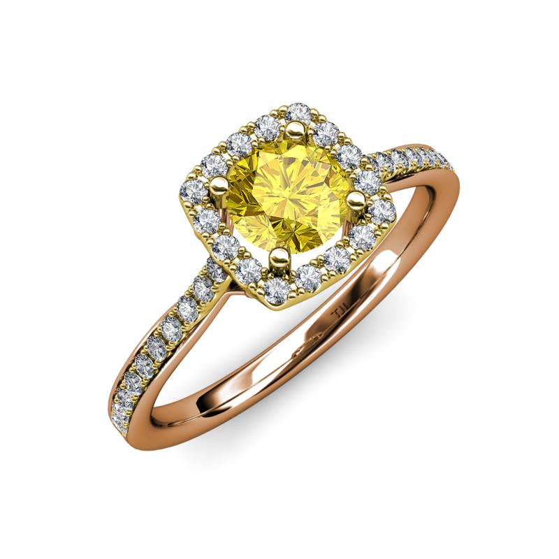 Anne Desire Yellow Sapphire and Diamond Two Tone Halo Engagement Ring  