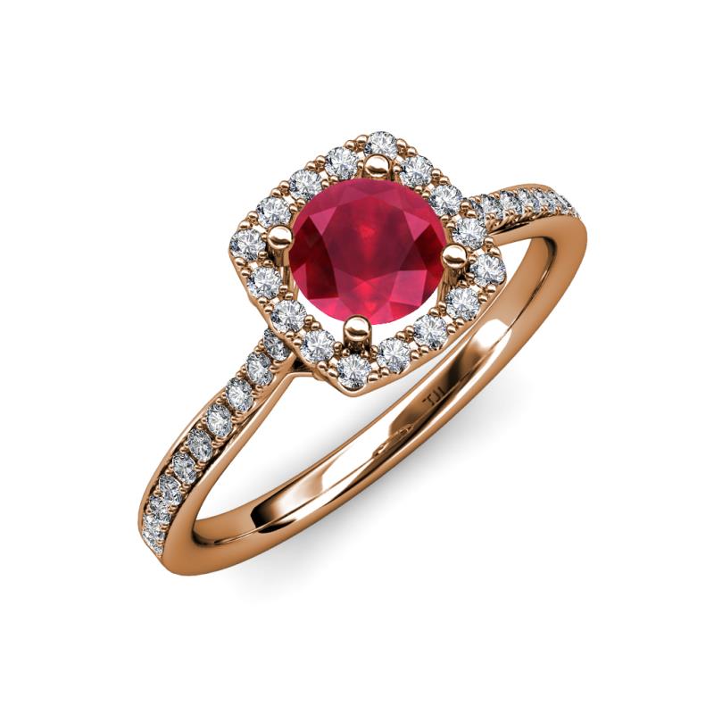 Anne Desire Ruby and Diamond Halo Engagement Ring  