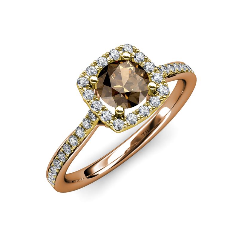 Anne Desire Smoky Quartz and Diamond Two Tone Halo Engagement Ring  