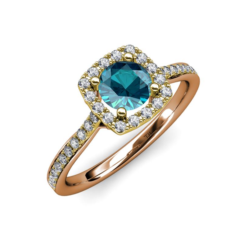 Anne Desire London Blue Topaz and Diamond Two Tone Halo Engagement Ring  