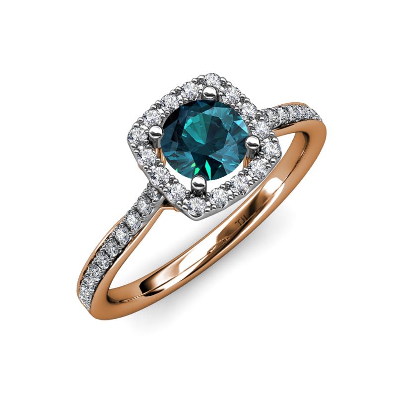 Anne Desire Blue and White Diamond Two Tone Halo Engagement Ring  